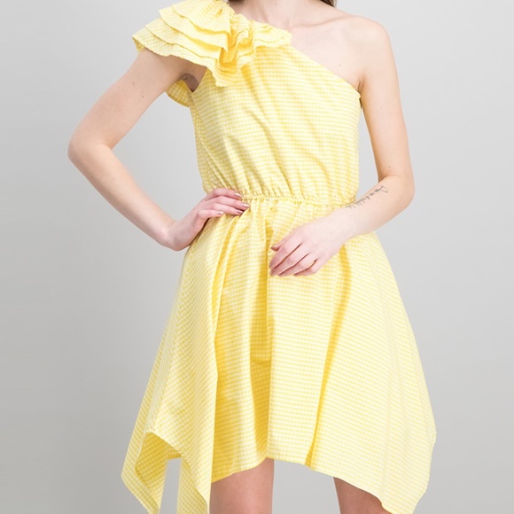 yellow and white gingham dress